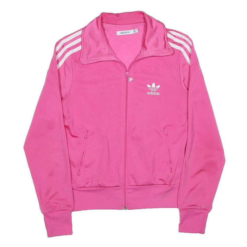 ADIDAS Womens Pink & White Trefoil Track Jacket S Polyester Striped Sportswear