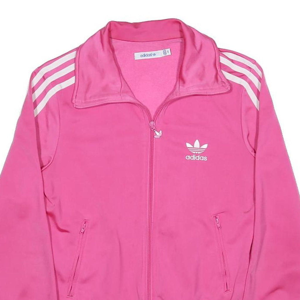 ADIDAS Womens Pink & White Trefoil Track Jacket S Polyester Striped Sportswear
