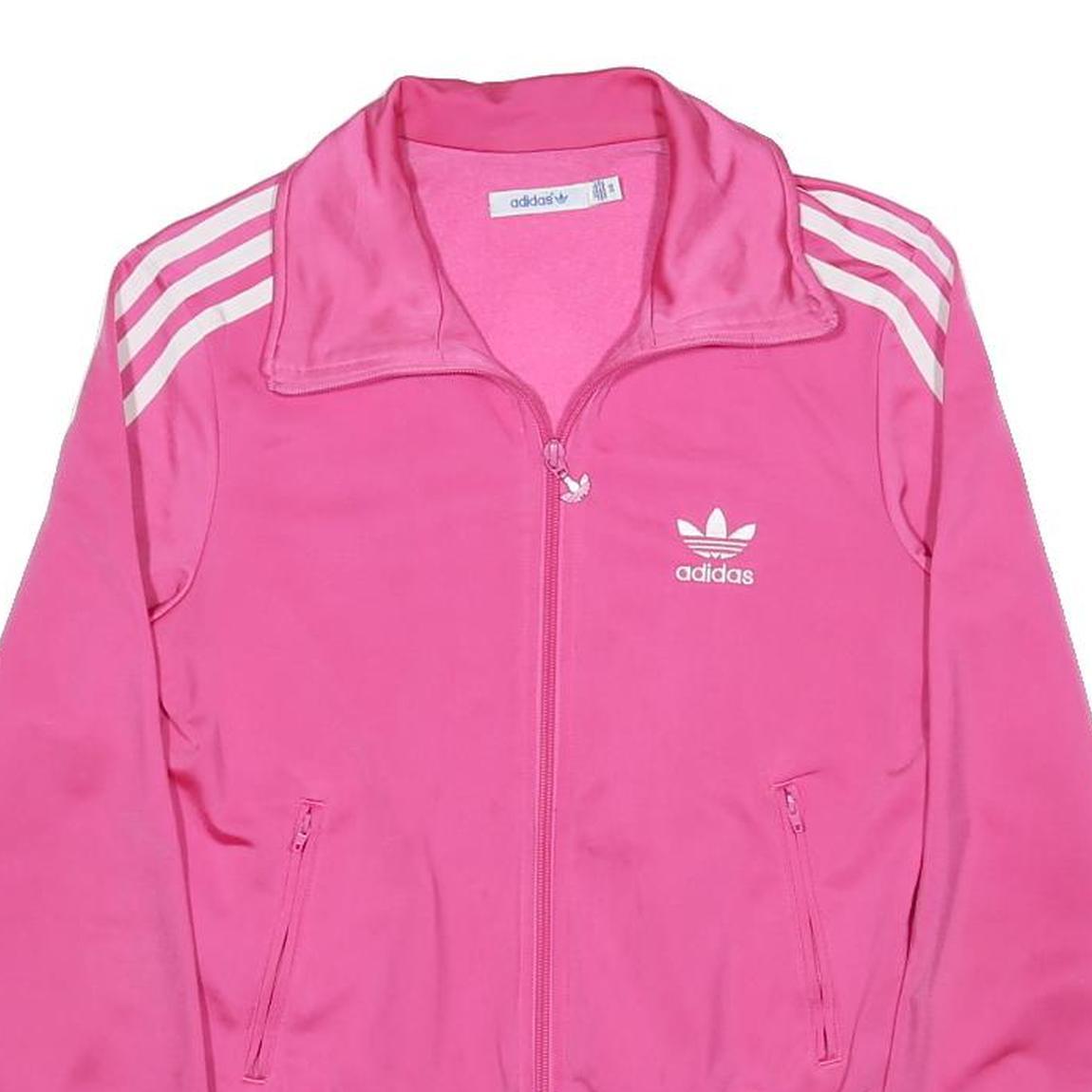 ADIDAS Womens Pink & White Trefoil Track Jacket S Polyester Striped Sportswear