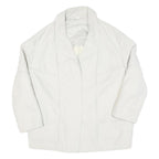 Womens White Plain Jacket L Polyester Blend Button Closure Classic Fit Elegant