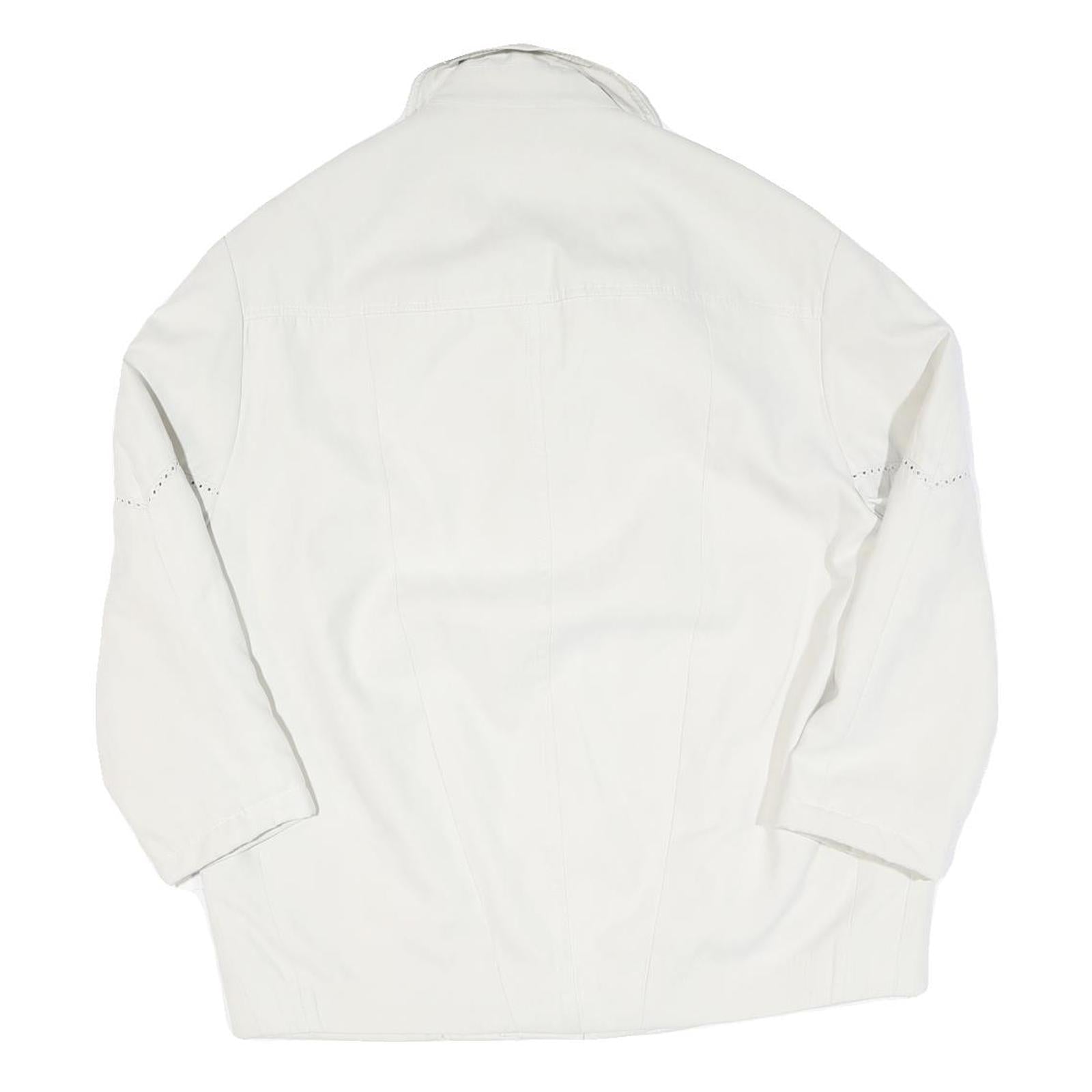 Womens White Plain Jacket L Polyester Blend Button Closure Classic Fit Elegant