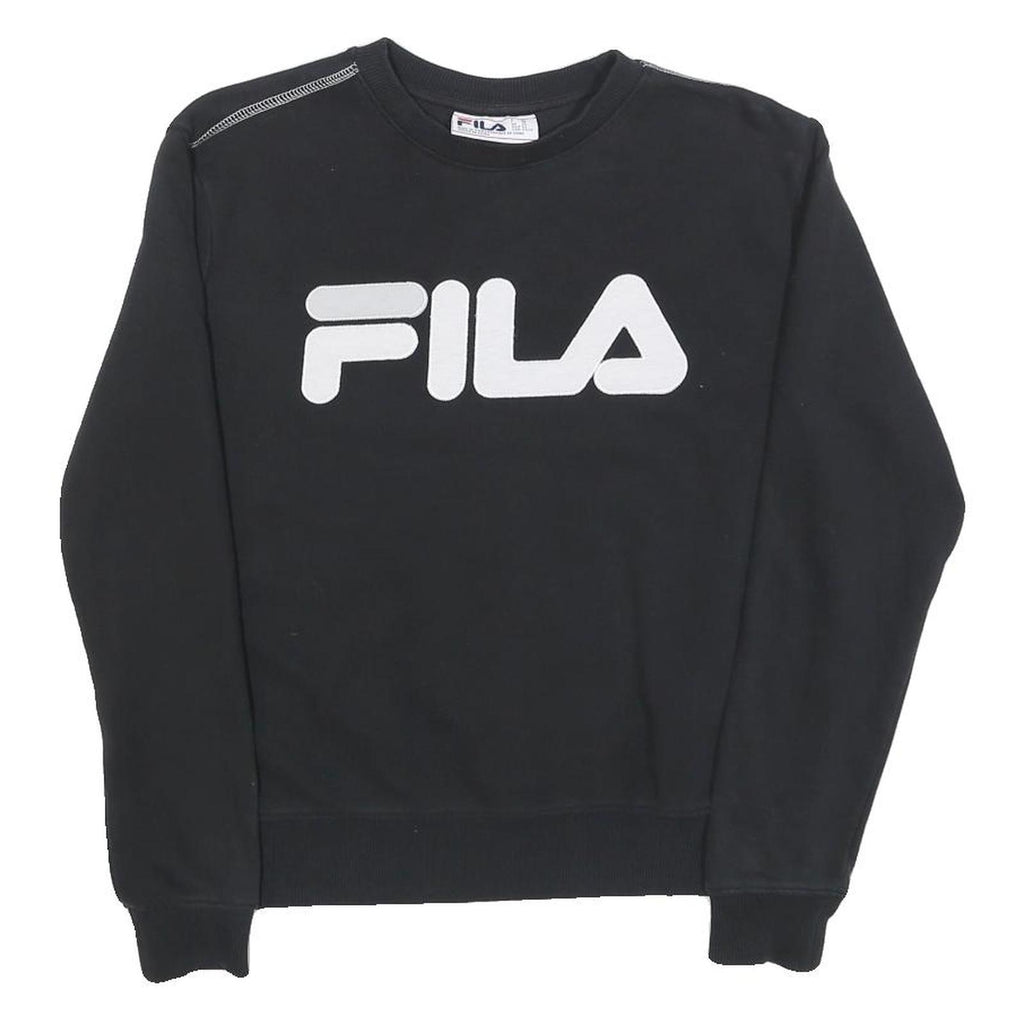 FILA Mens Black Crew Neck XS Logo Front Cotton Blend Sweatshirt Pullover