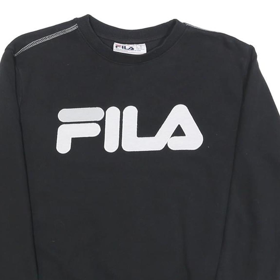 FILA Mens Black Crew Neck XS Logo Front Cotton Blend Sweatshirt Pullover