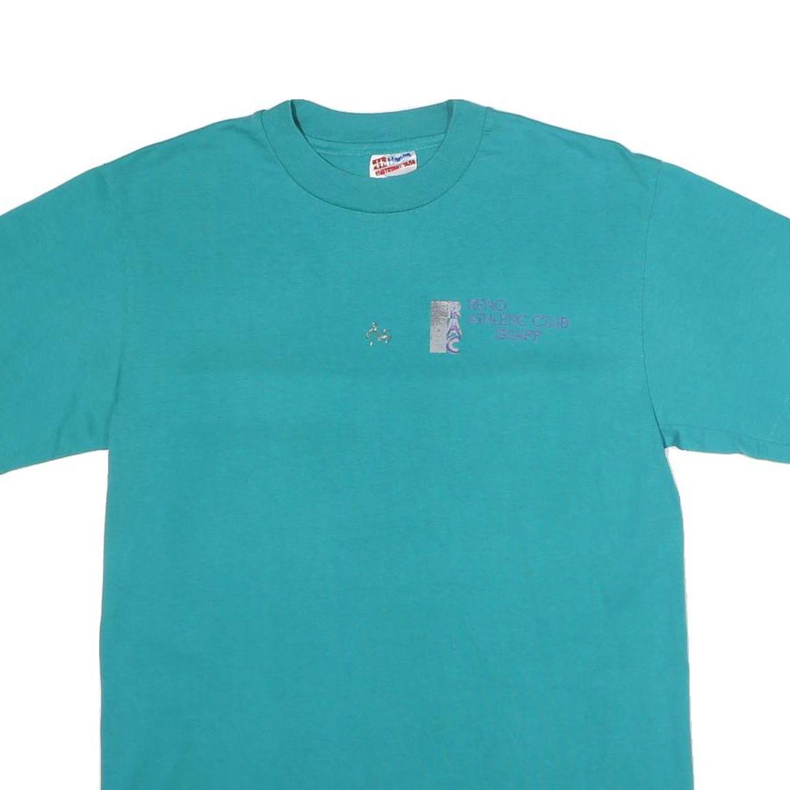 HANES Mens Blue Graphic T-Shirt M Short Sleeve Crew Neck Casual Cotton Blend