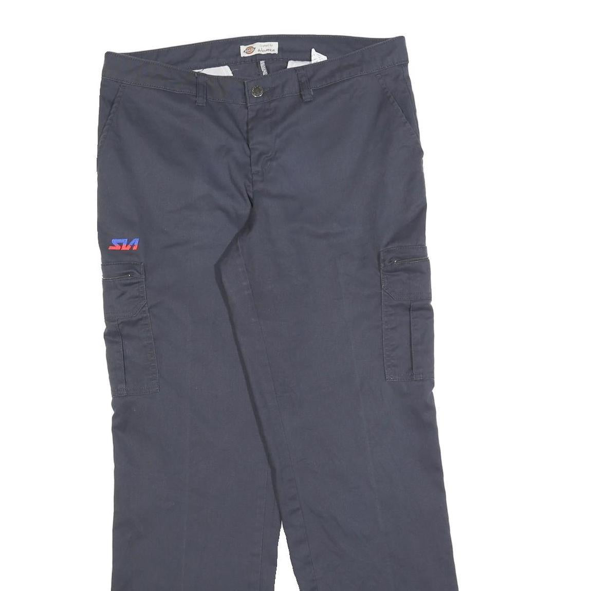 DICKIES Womens Cotton Blend Navy Blue Regular Straight Trousers W34 L32 Workwear