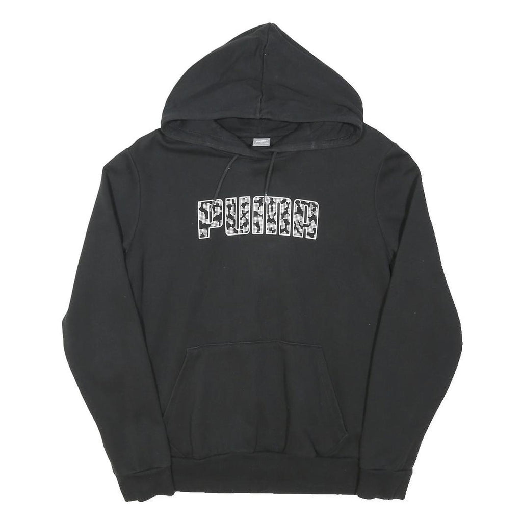 PUMA Mens Black Cotton Blend Pullover Hoodie L Logo Print Casual