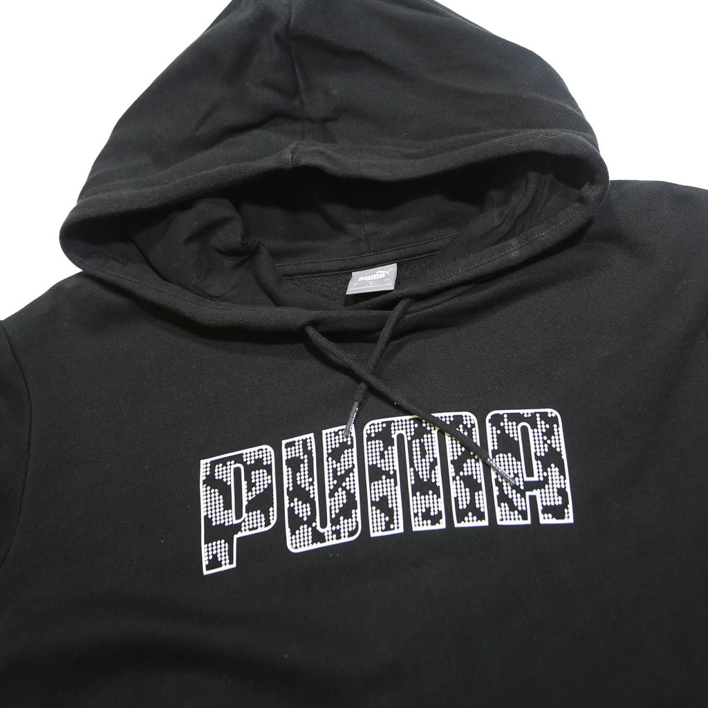 PUMA Mens Black Cotton Blend Pullover Hoodie L Logo Print Casual