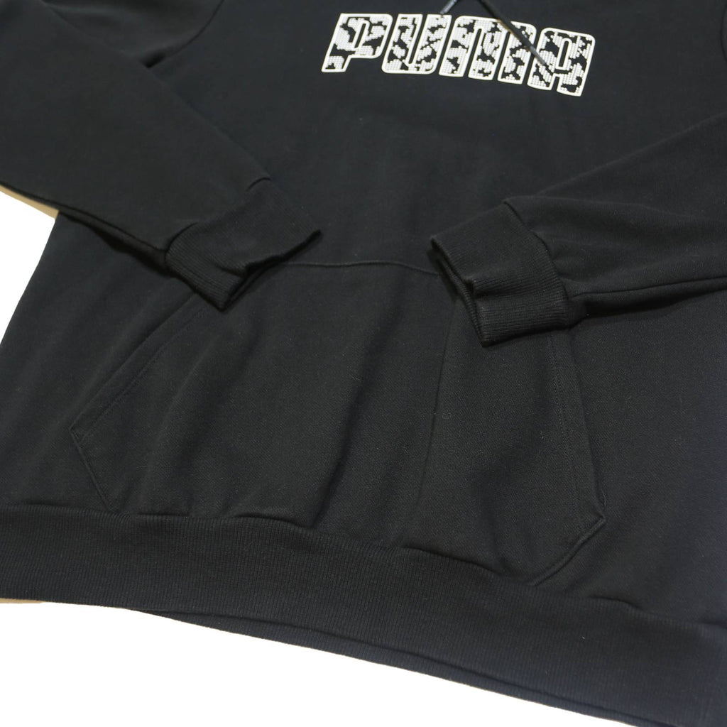 PUMA Mens Black Cotton Blend Pullover Hoodie L Logo Print Casual