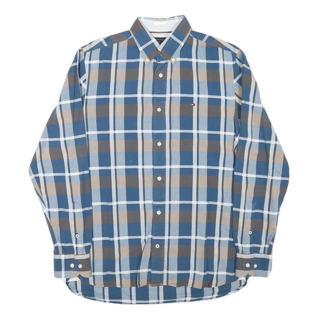 TOMMY HILFIGER Mens Blue & Beige Checked Shirt M Casual Button-Down Cotton Blend