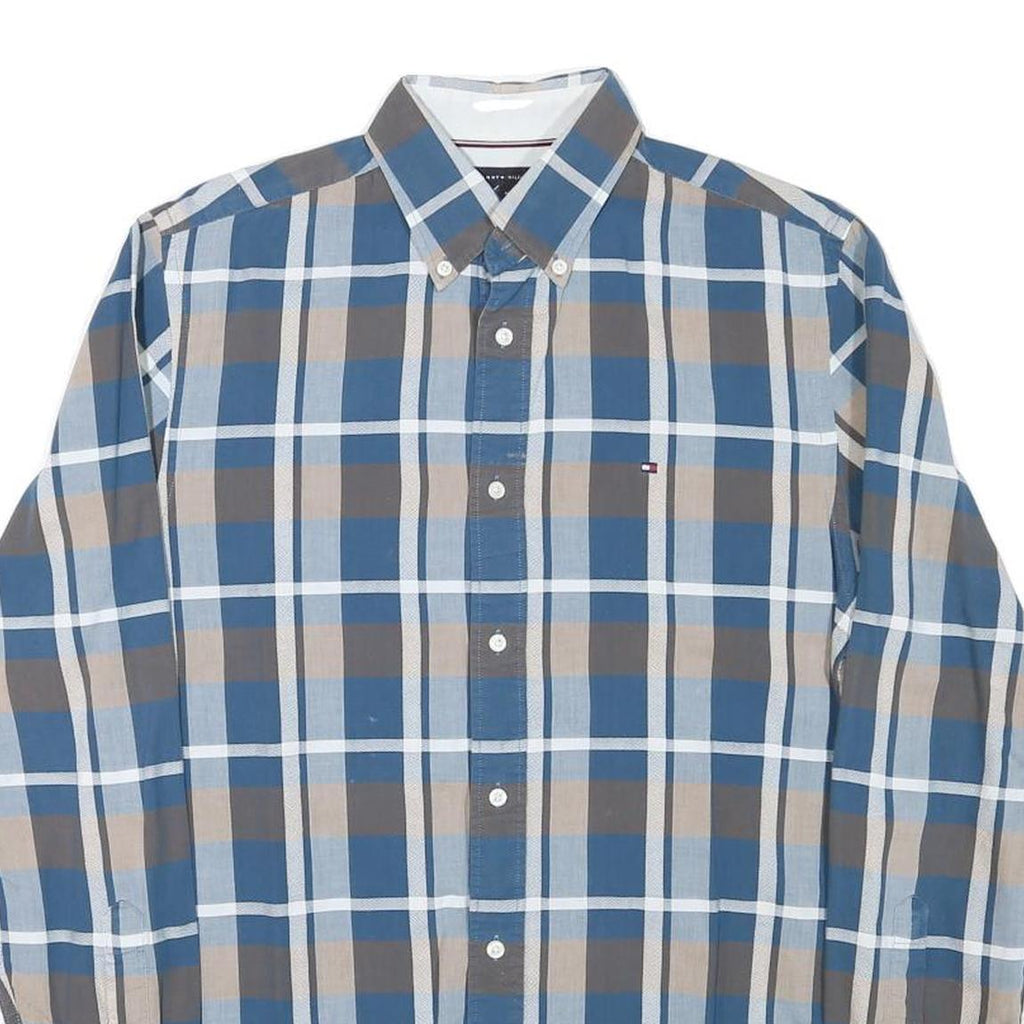 TOMMY HILFIGER Mens Blue & Beige Checked Shirt M Casual Button-Down Cotton Blend