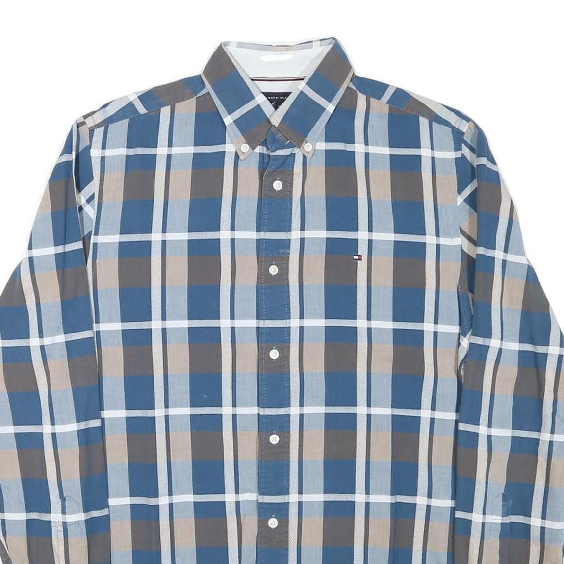 TOMMY HILFIGER Mens Blue & Beige Checked Shirt M Casual Button-Down Cotton Blend