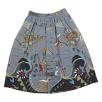 Womens Grey & Multicoloured Printed Pleated Knee Length Polyester Blend Skirt S