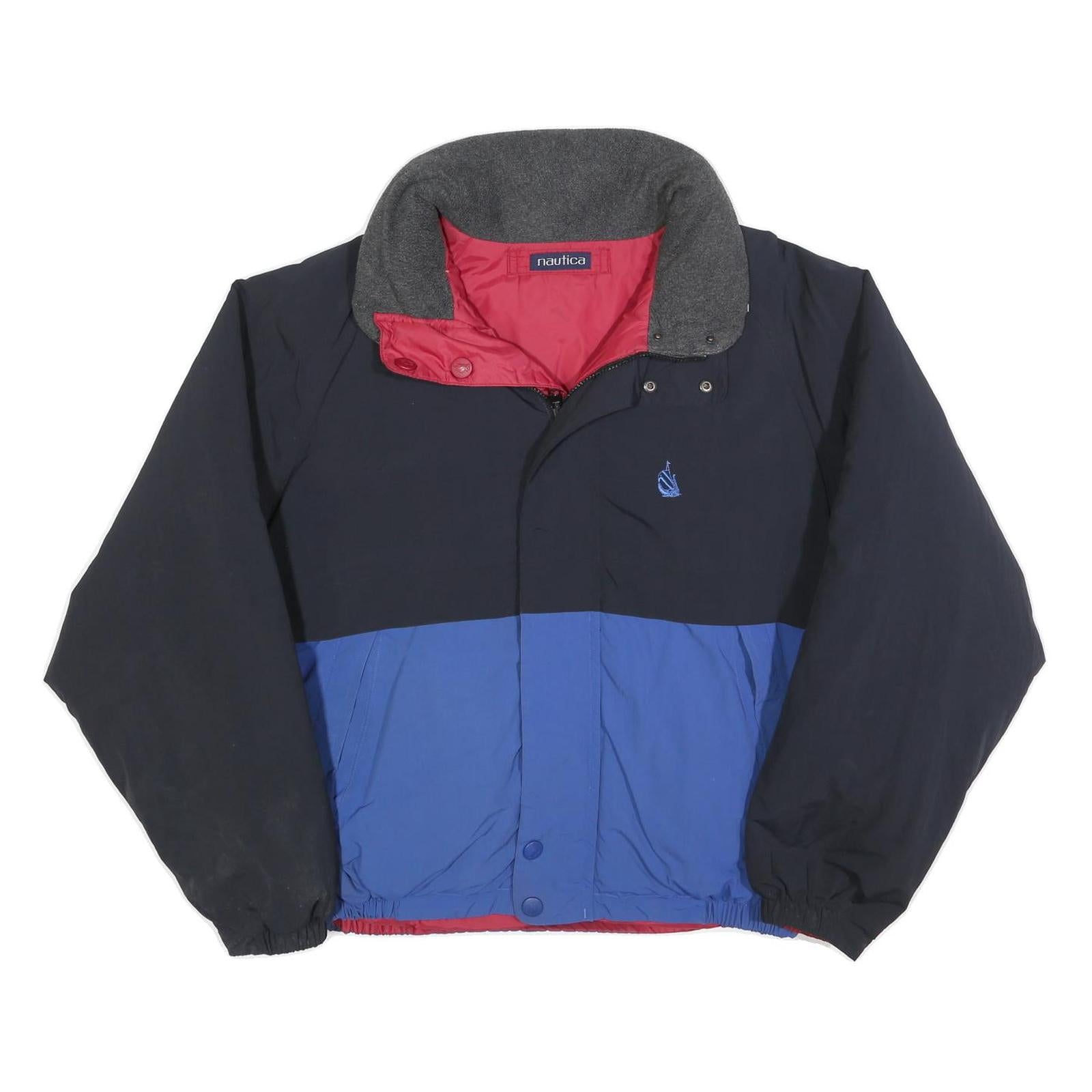 NAUTICA Mens Blue & Black Reversible Jacket XL Polyester Blend Zip Casual