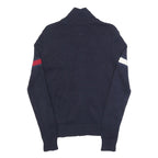 TOMMY HILFIGER Mens Navy Blue Patterned Zip Up Jumper Crew Neck Basic Knit XS