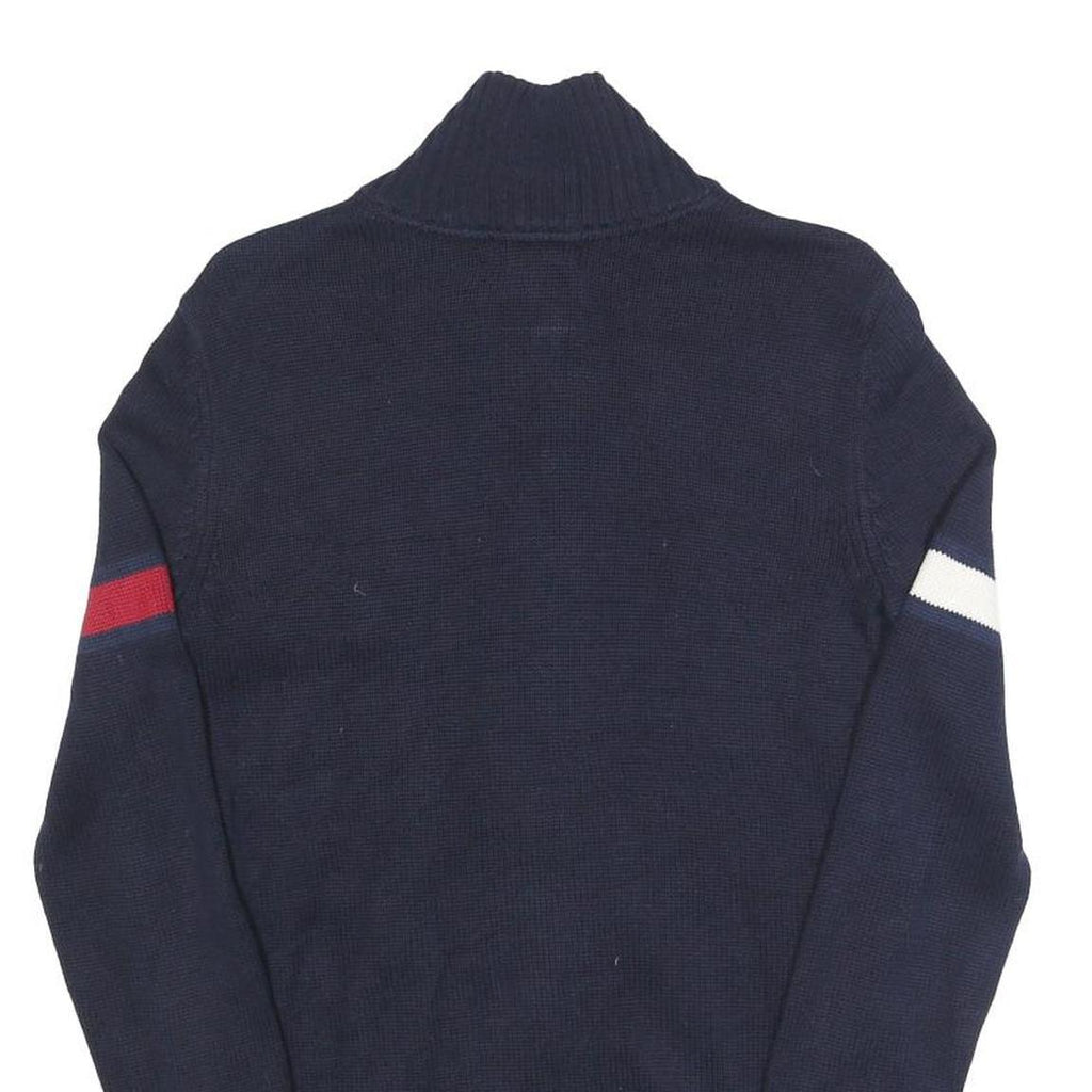 TOMMY HILFIGER Mens Navy Blue Patterned Zip Up Jumper Crew Neck Basic Knit XS