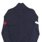 TOMMY HILFIGER Mens Navy Blue Patterned Zip Up Jumper Crew Neck Basic Knit XS