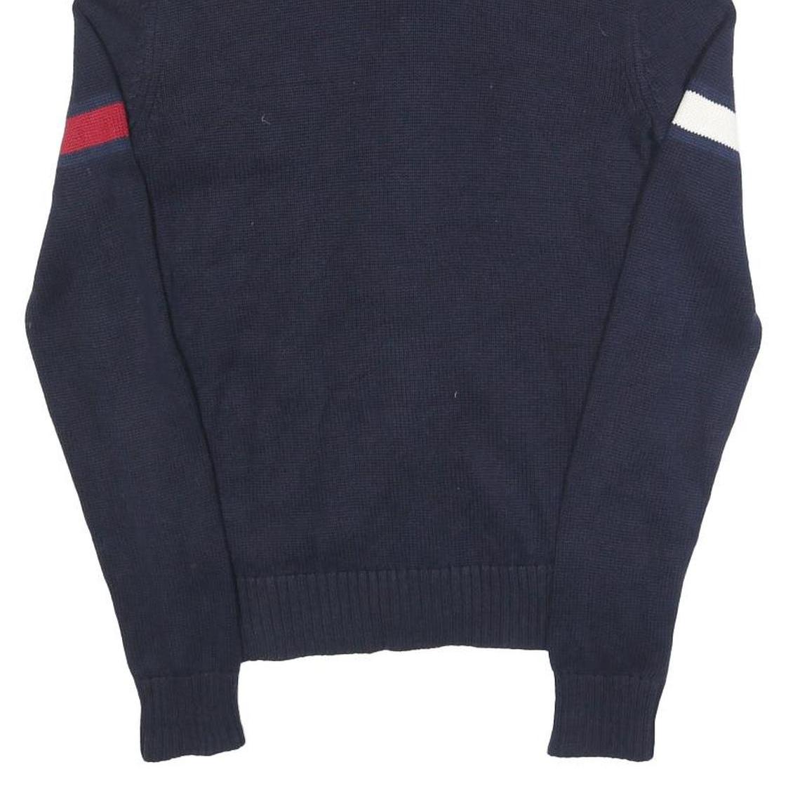 TOMMY HILFIGER Mens Navy Blue Patterned Zip Up Jumper Crew Neck Basic Knit XS