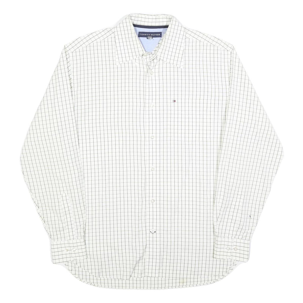 TOMMY HILFIGER Mens White & Black Checked Shirt S Classic Cotton Long Sleeve