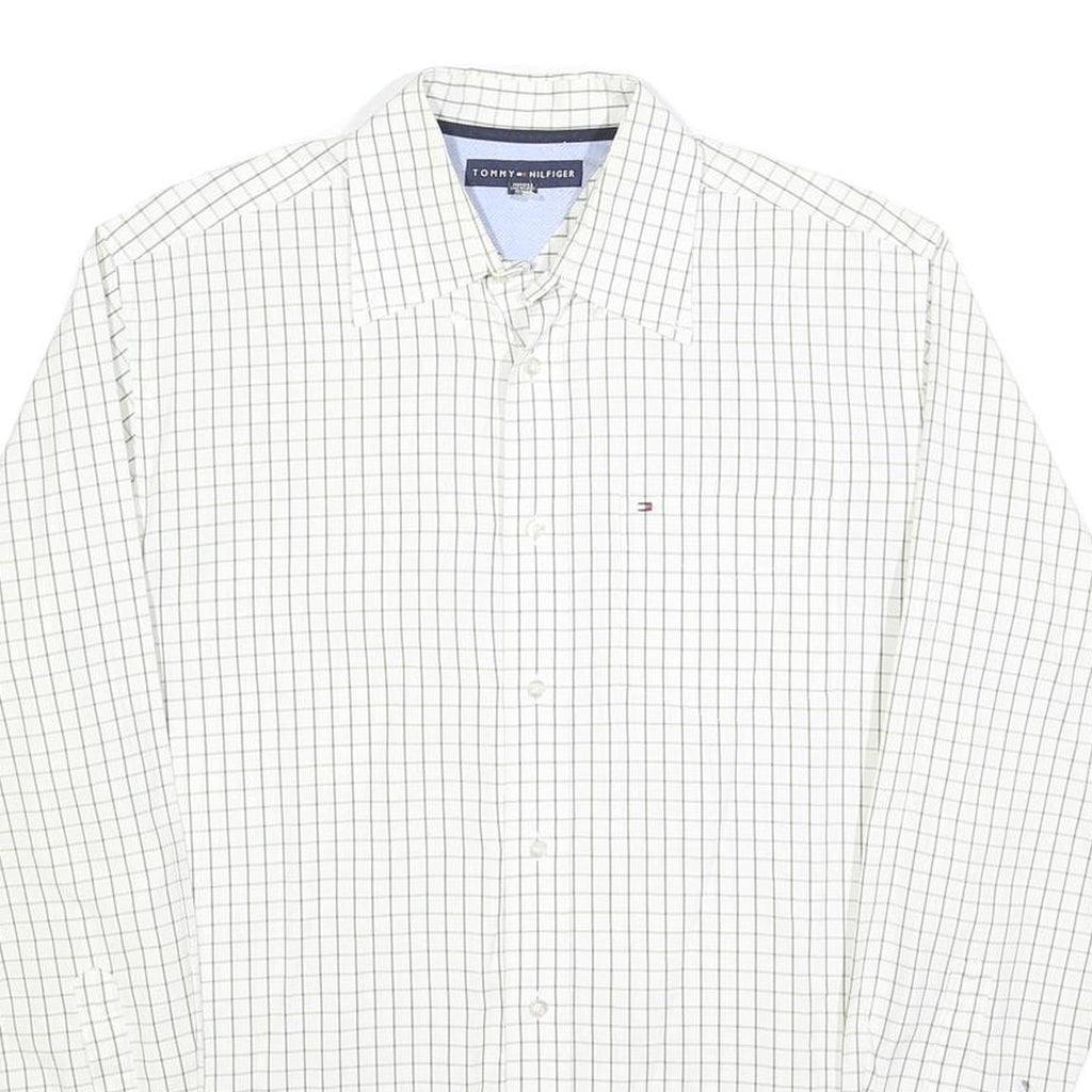 TOMMY HILFIGER Mens White & Black Checked Shirt S Classic Cotton Long Sleeve