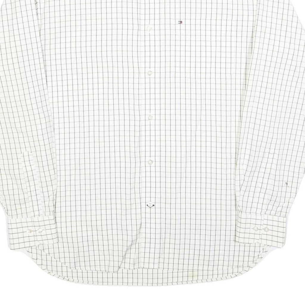 TOMMY HILFIGER Mens White & Black Checked Shirt S Classic Cotton Long Sleeve
