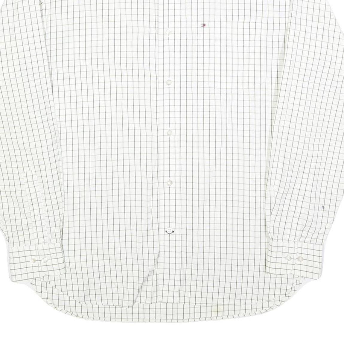 TOMMY HILFIGER Mens White & Black Checked Shirt S Classic Cotton Long Sleeve
