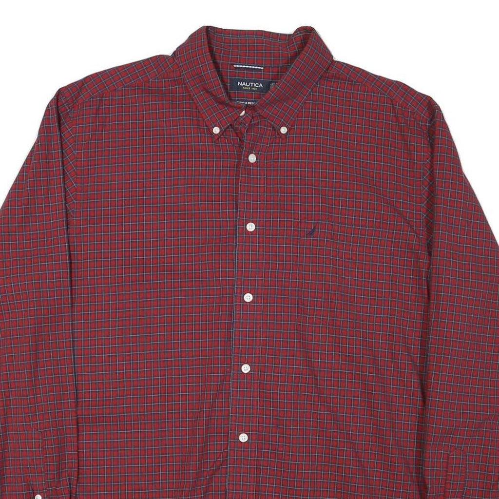 NAUTICA Mens Red & Blue Check Shirt XL Button Down Cotton Blend Casual