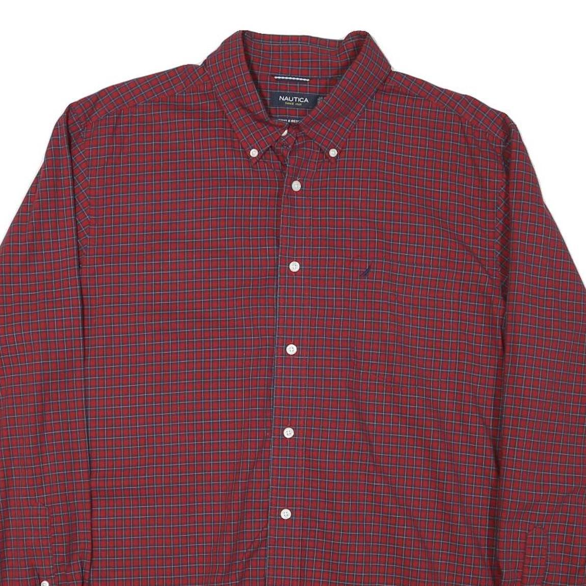 NAUTICA Mens Red & Blue Check Shirt XL Button Down Cotton Blend Casual