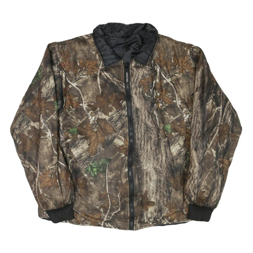 Mens Beige Brown Camouflage Reversible Zip Jacket XL Polyester Blend Outdoor