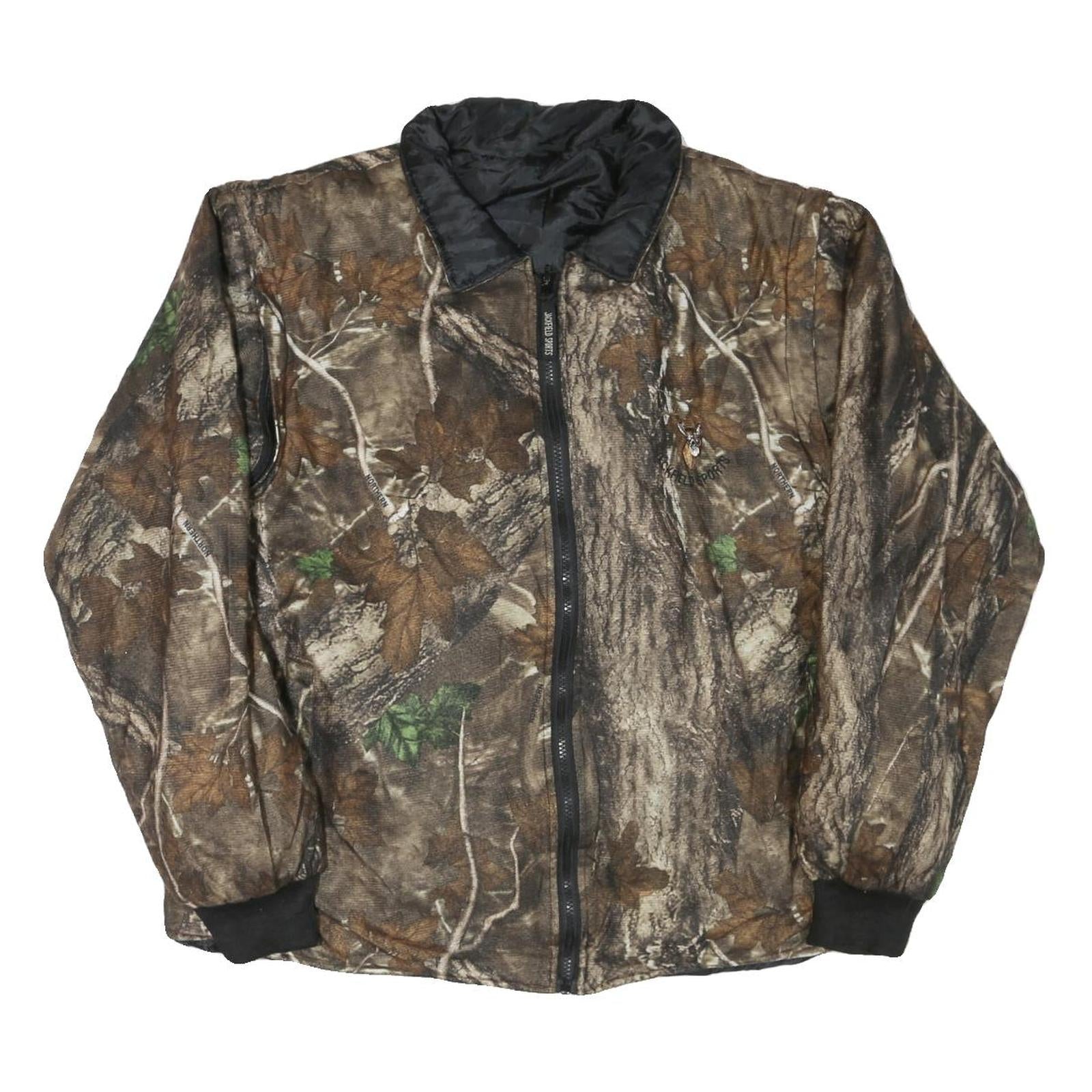 Mens Beige Brown Camouflage Reversible Zip Jacket XL Polyester Blend Outdoor