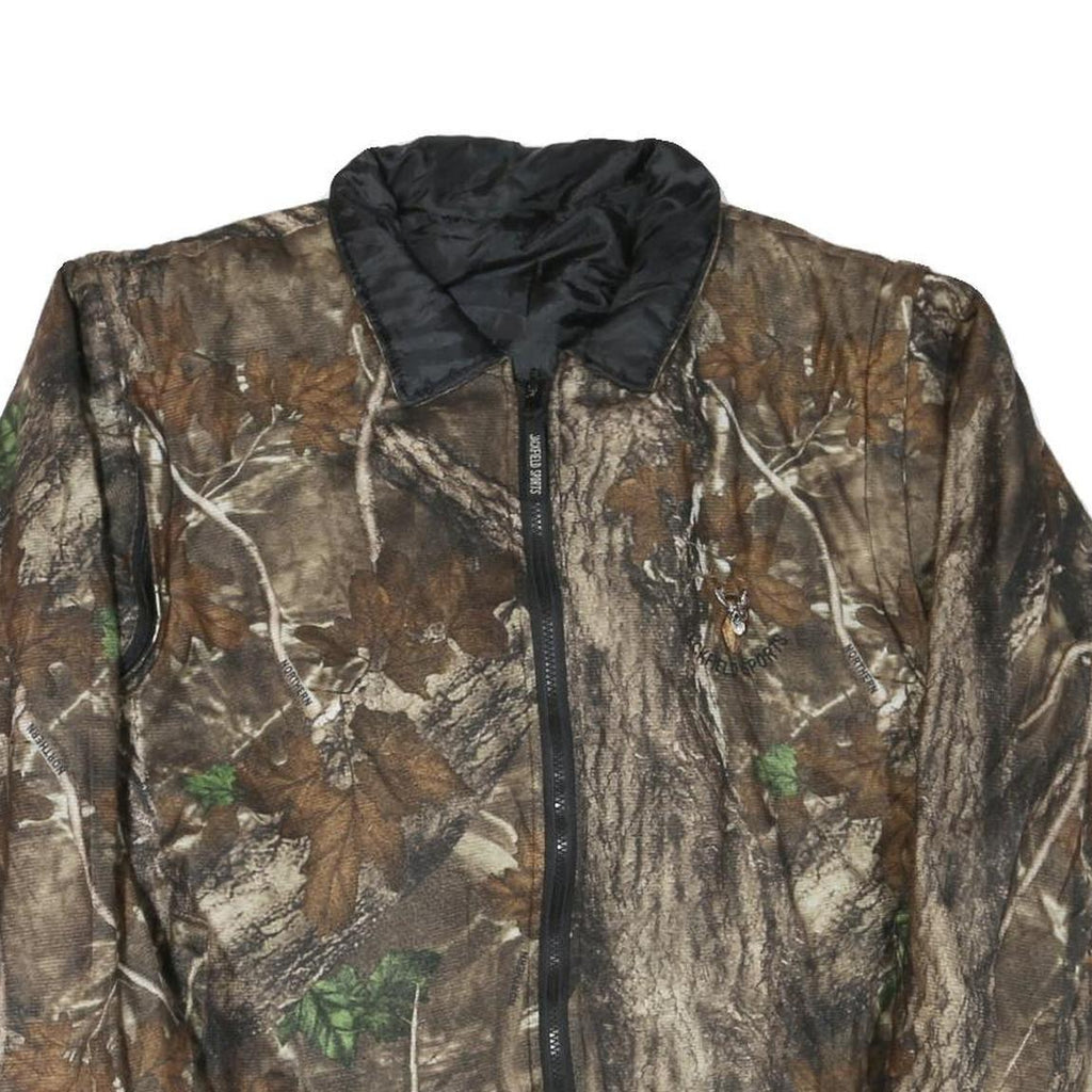 Mens Beige Brown Camouflage Reversible Zip Jacket XL Polyester Blend Outdoor