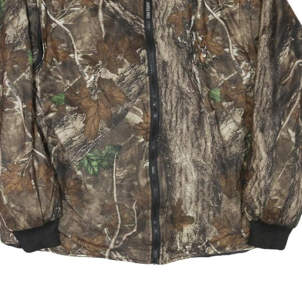 Mens Beige Brown Camouflage Reversible Zip Jacket XL Polyester Blend Outdoor