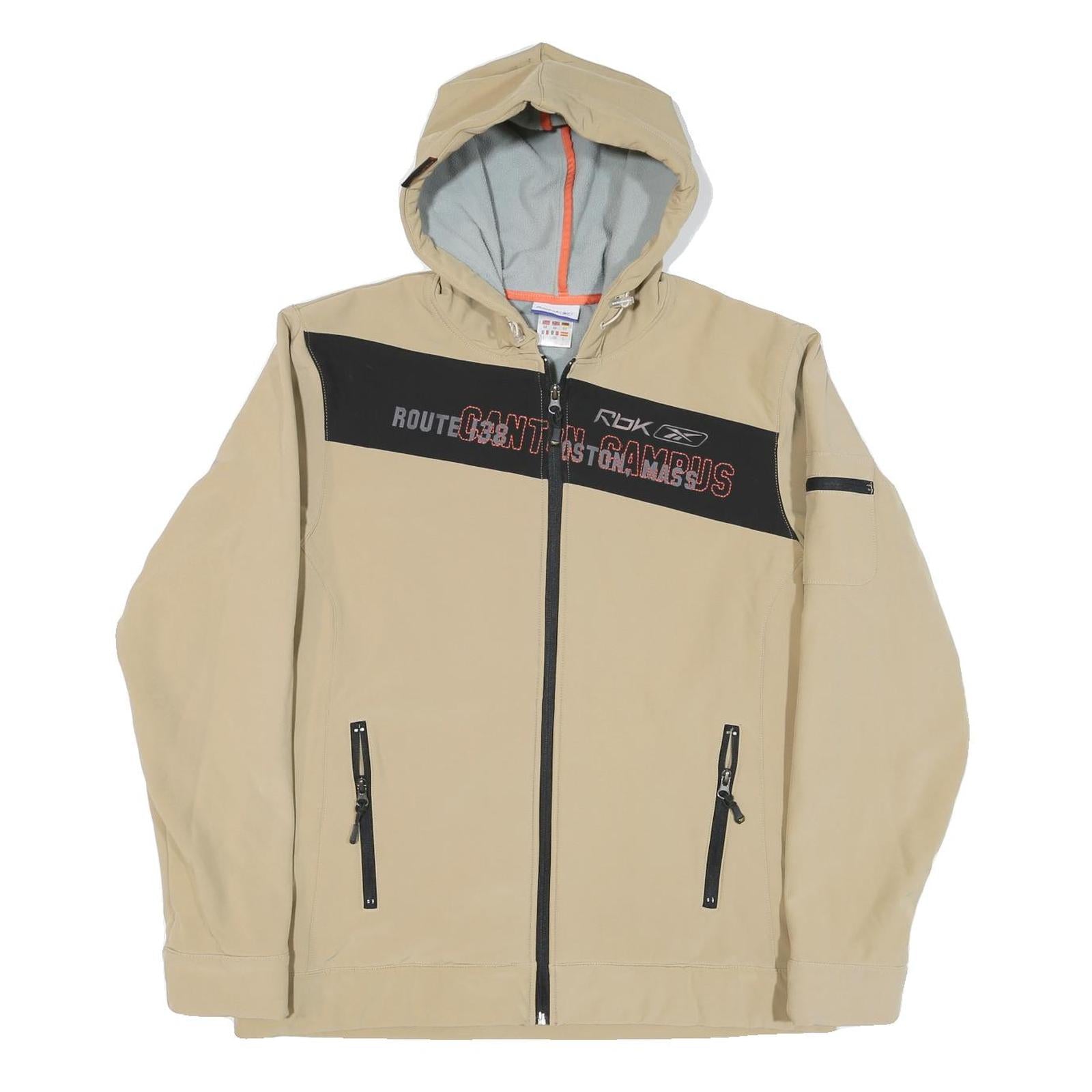 REEBOK Mens Beige & Black Route 34 Hoodie Jacket M Polyester Blend Zip