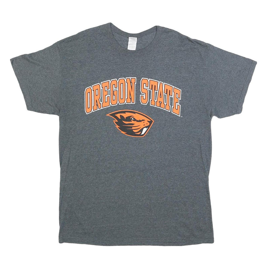 GILDAN Mens Grey Oregon State Graphic T-Shirt L Short Sleeve Crew Neck Printed