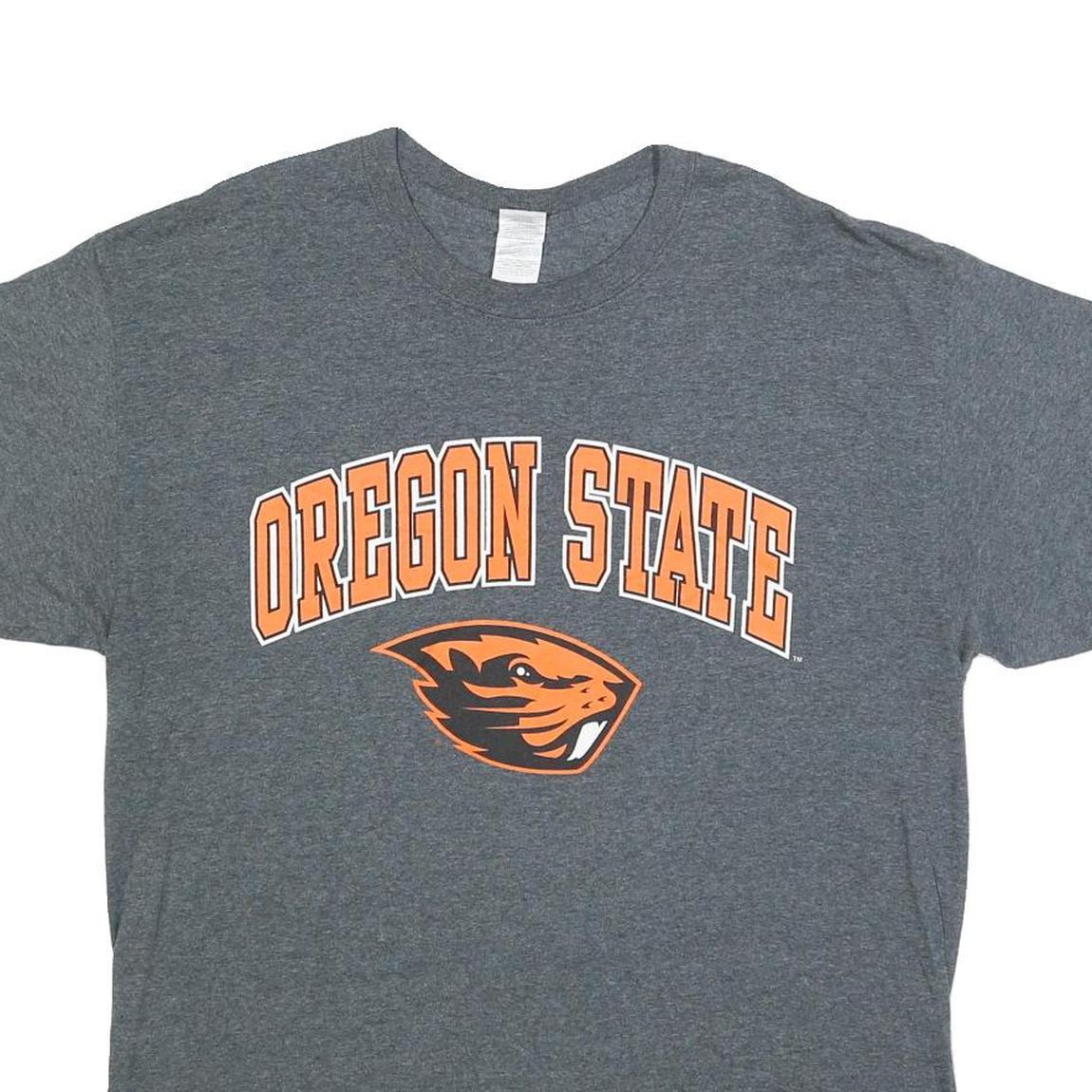 GILDAN Mens Grey Oregon State Graphic T-Shirt L Short Sleeve Crew Neck Printed