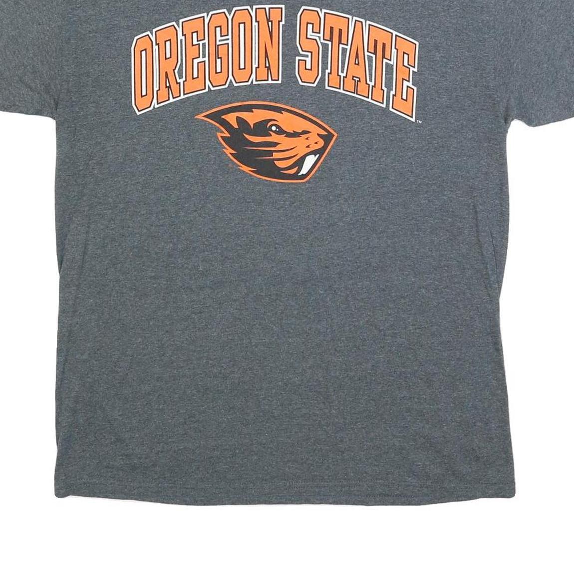 GILDAN Mens Grey Oregon State Graphic T-Shirt L Short Sleeve Crew Neck Printed
