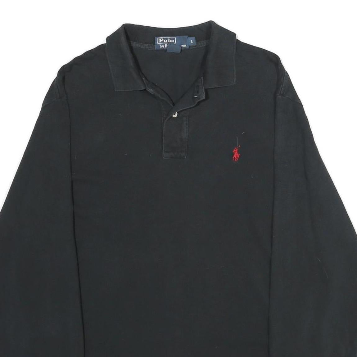 POLO RALPH LAUREN Mens Black Long Sleeve Plain L Cotton Polo Shirt Classic Fit