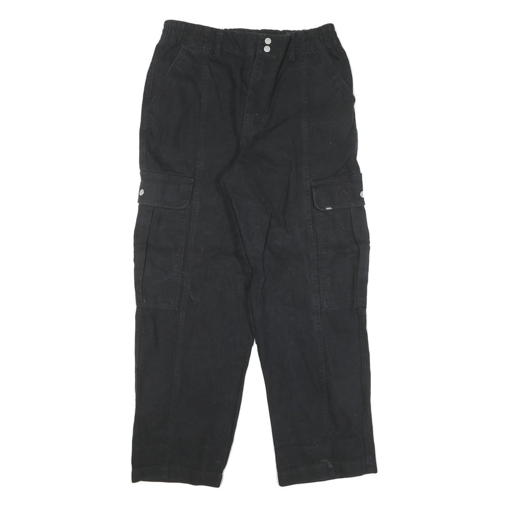VANS Mens Black Relaxed Cargo Denim Jeans W29 L28 Elastic Waist Zip Closure