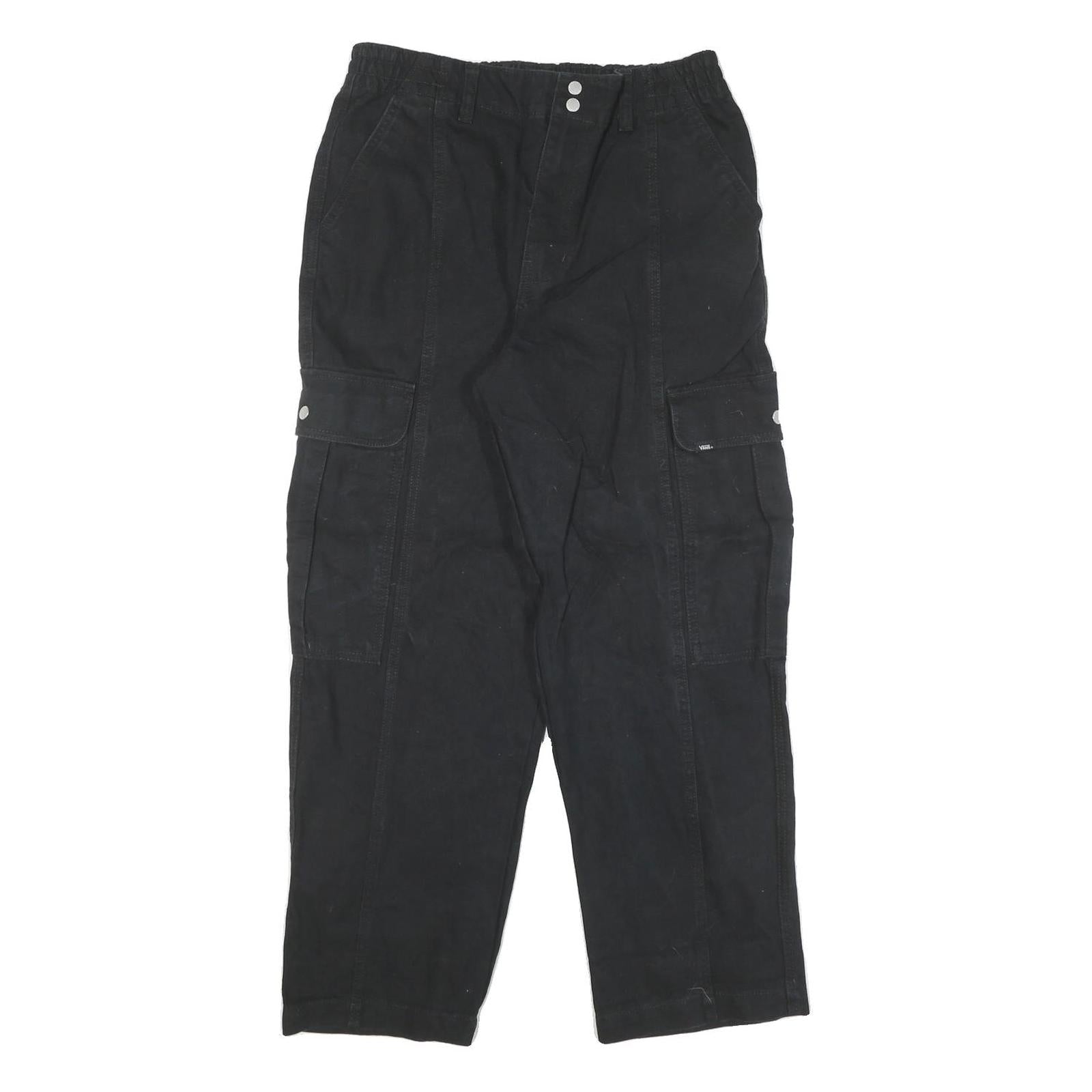 VANS Mens Black Relaxed Cargo Denim Jeans W29 L28 Elastic Waist Zip Closure