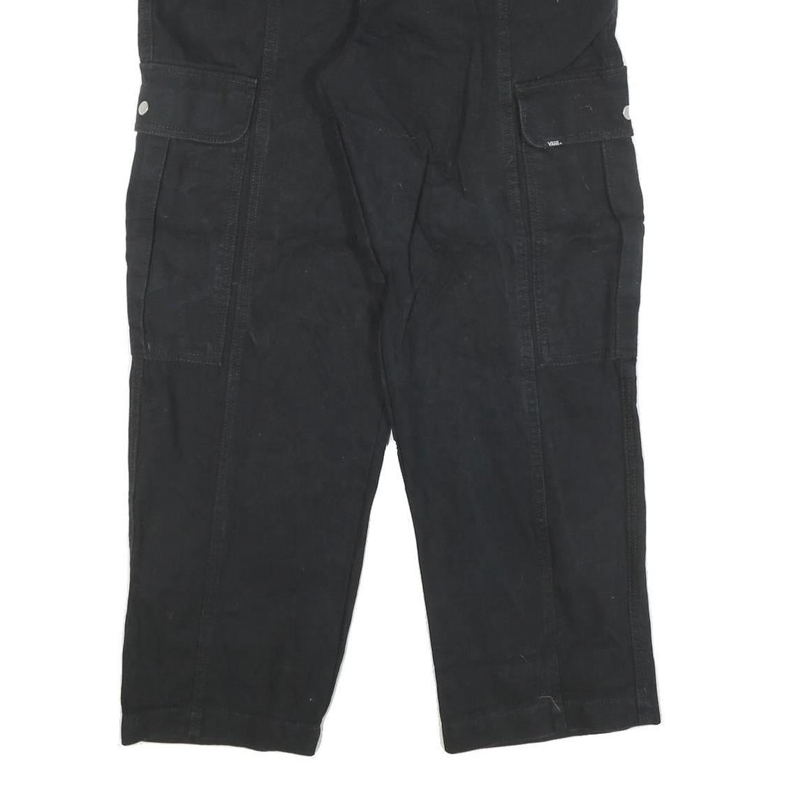 VANS Mens Black Relaxed Cargo Denim Jeans W29 L28 Elastic Waist Zip Closure