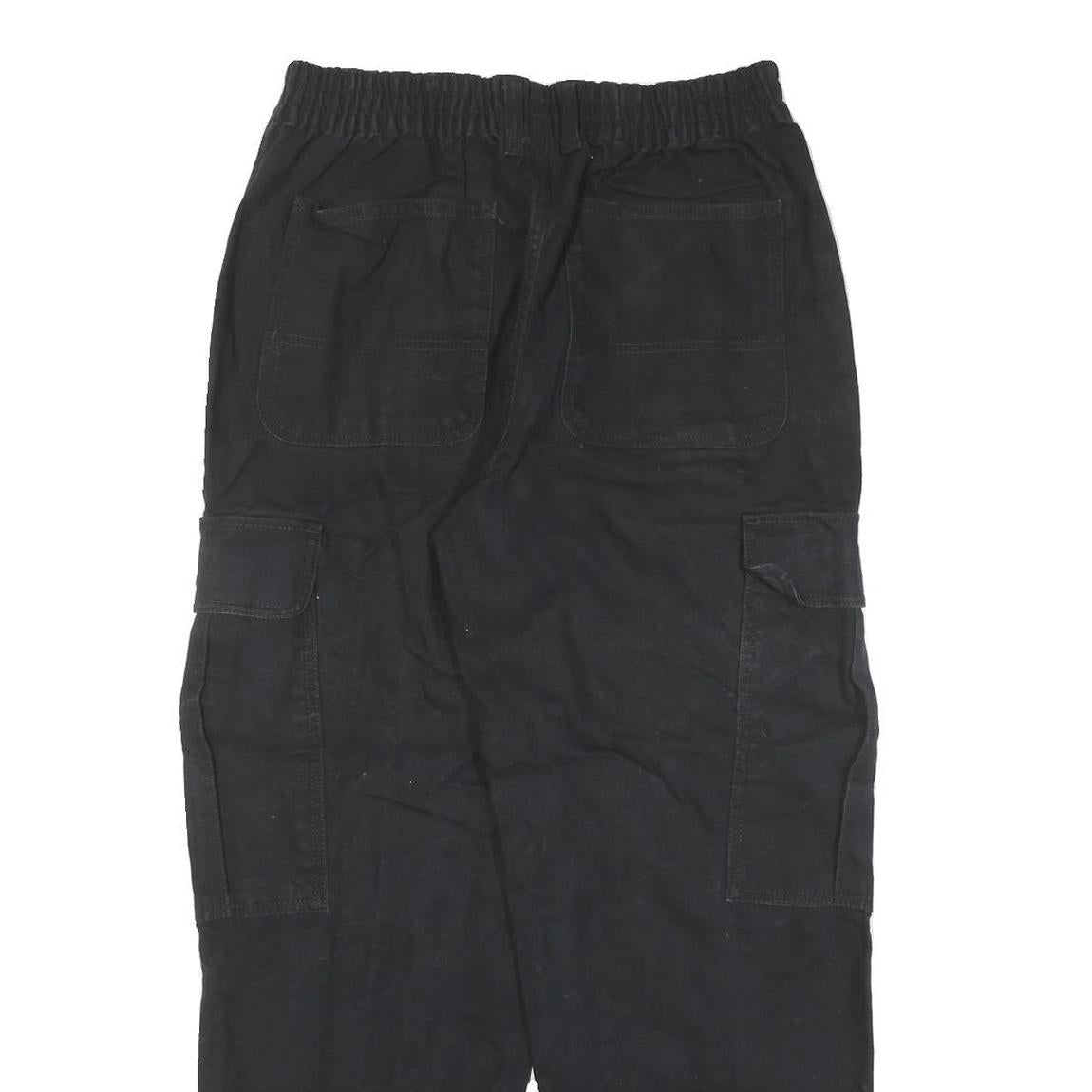 VANS Mens Black Relaxed Cargo Denim Jeans W29 L28 Elastic Waist Zip Closure