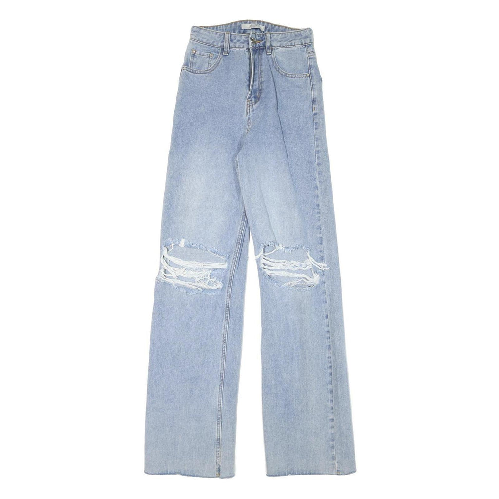 SEE SEE Womens Jeans Blue Relaxed Straight Denim Light W25 L33 Distressed