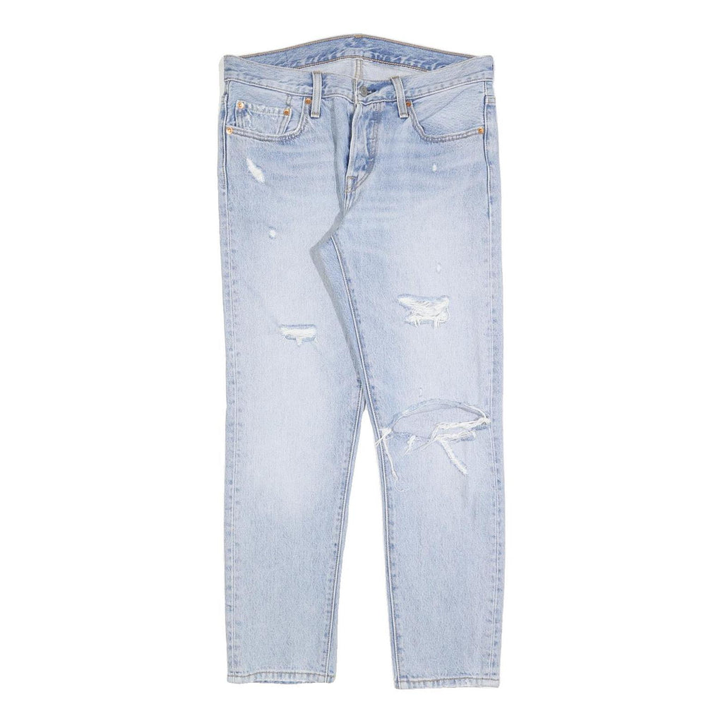 LEVI'S 501 T Womens Jeans Blue Regular Straight Denim Light W32 L28 Distressed