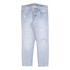 LEVI'S 501 T Womens Jeans Blue Regular Straight Denim Light W32 L28 Distressed