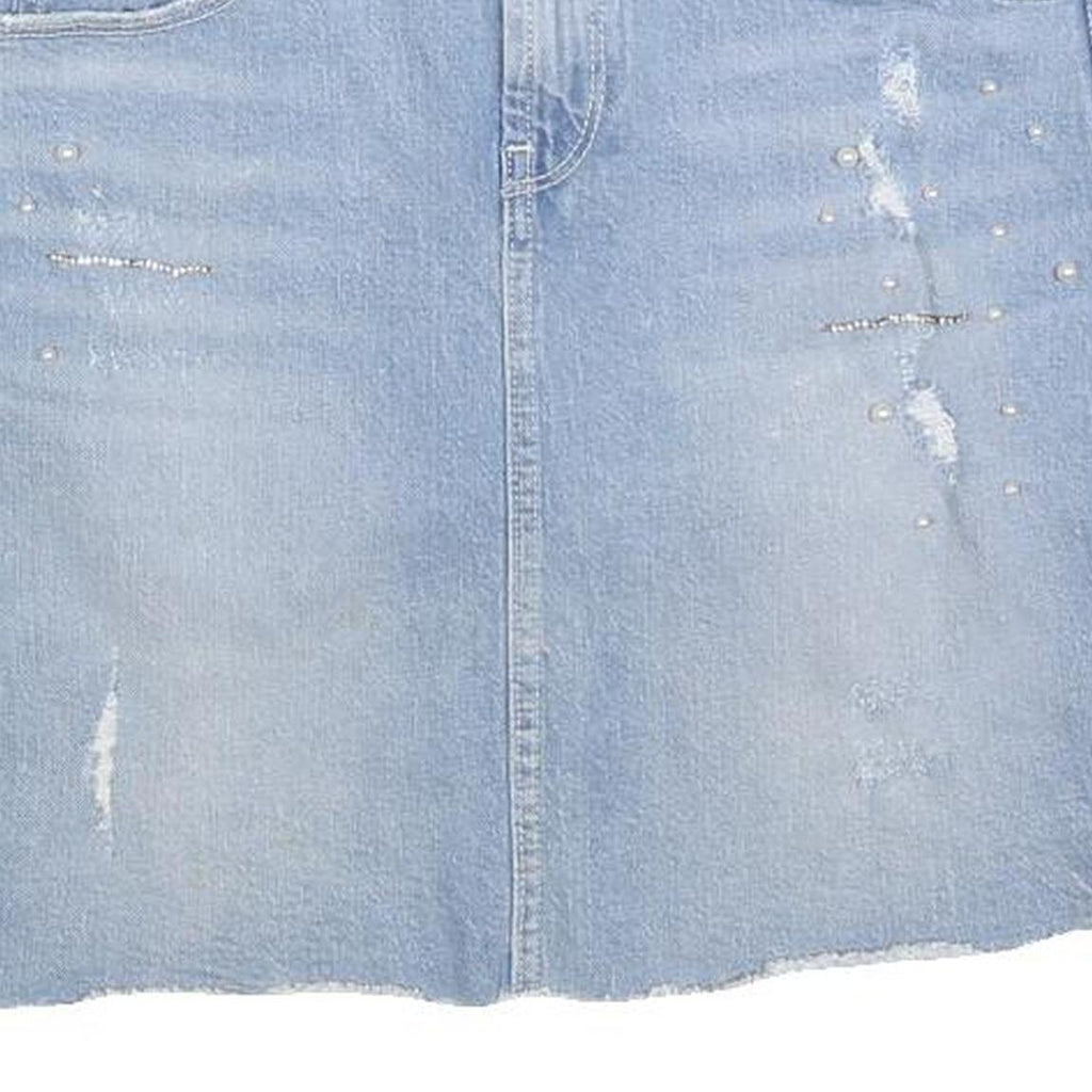 GUESS Womens Blue Denim Mini Cotton Blend Skirt S Embellished Distressed Casual