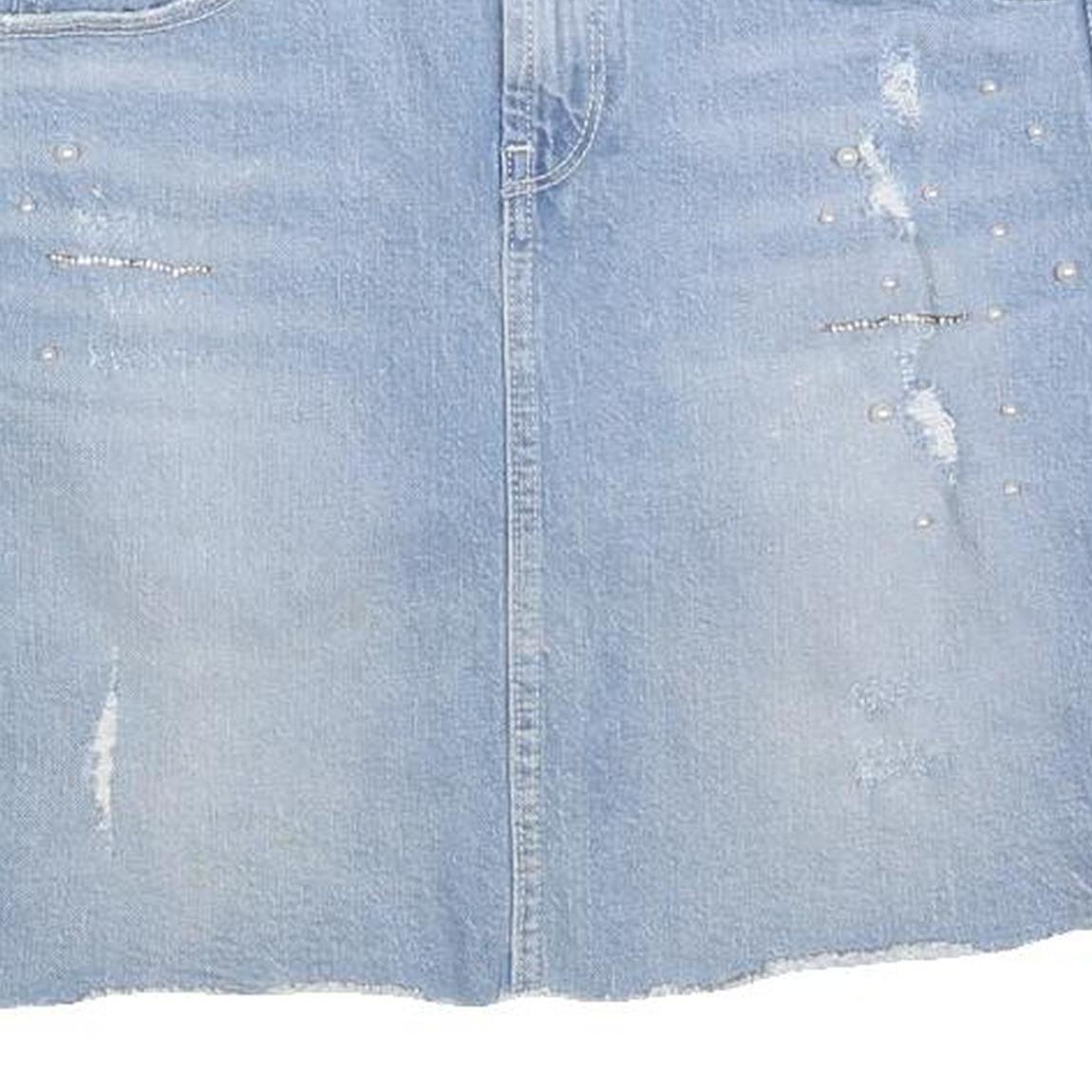 GUESS Womens Blue Denim Mini Cotton Blend Skirt S Embellished Distressed Casual