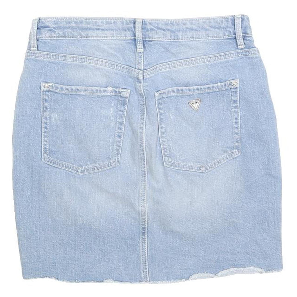 GUESS Womens Blue Denim Mini Cotton Blend Skirt S Embellished Distressed Casual