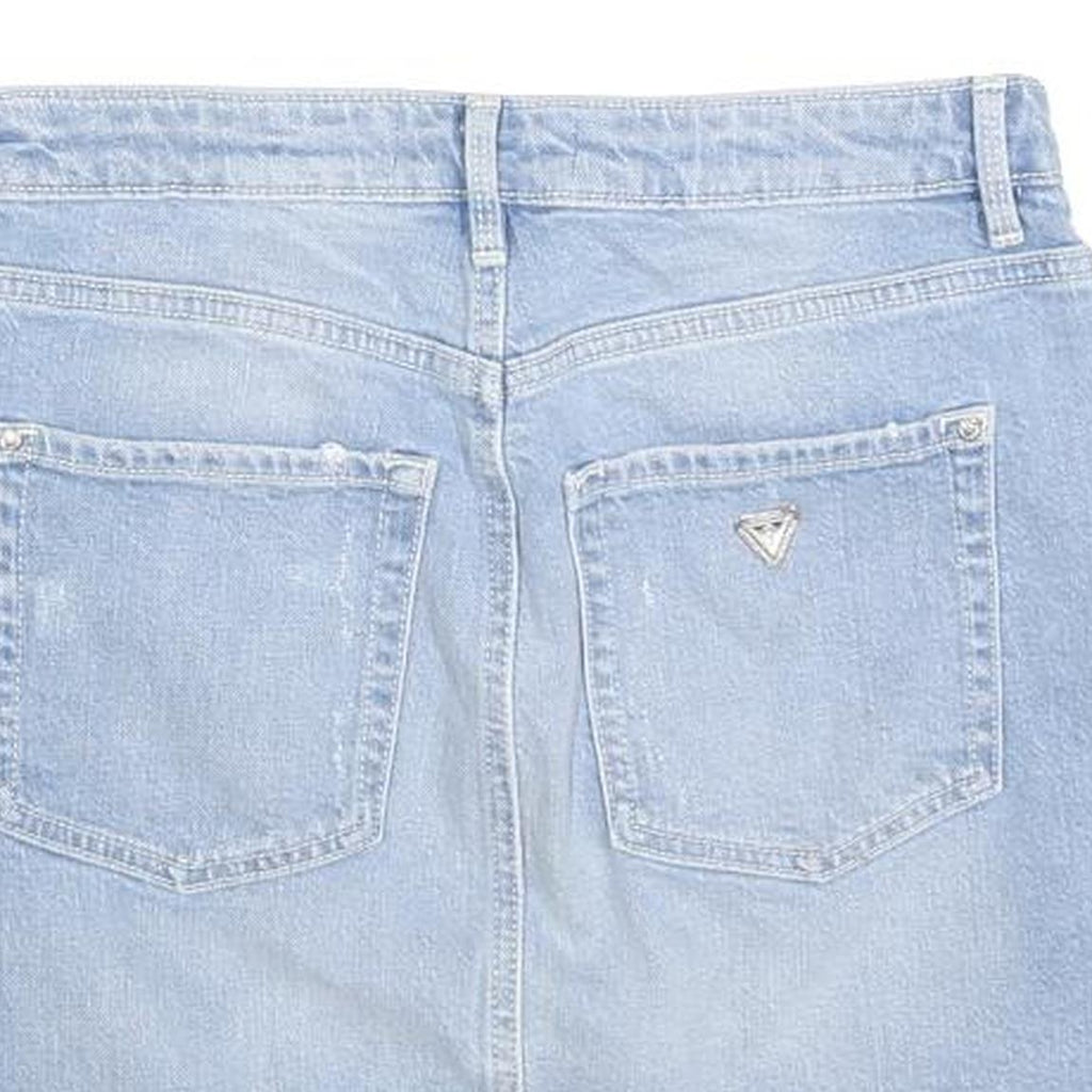 GUESS Womens Blue Denim Mini Cotton Blend Skirt S Embellished Distressed Casual