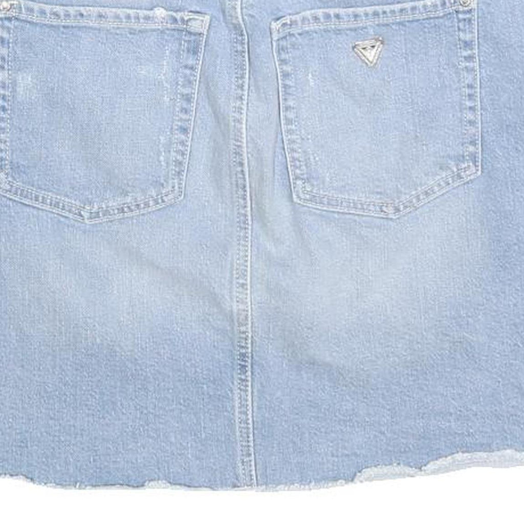 GUESS Womens Blue Denim Mini Cotton Blend Skirt S Embellished Distressed Casual