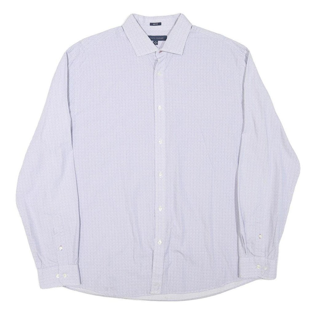TOMMY HILFIGER Mens White Patterned Shirt XL Cotton Blend Long Sleeve Button