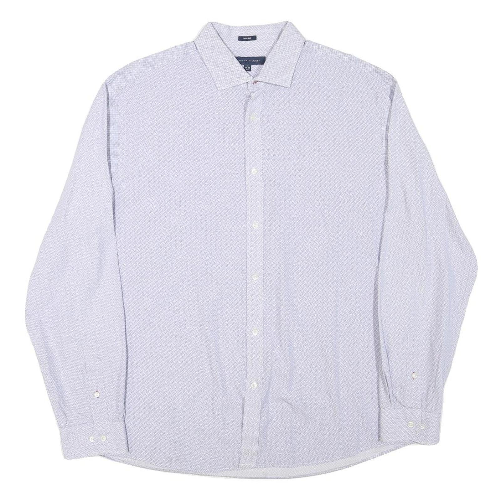 TOMMY HILFIGER Mens White Patterned Shirt XL Cotton Blend Long Sleeve Button